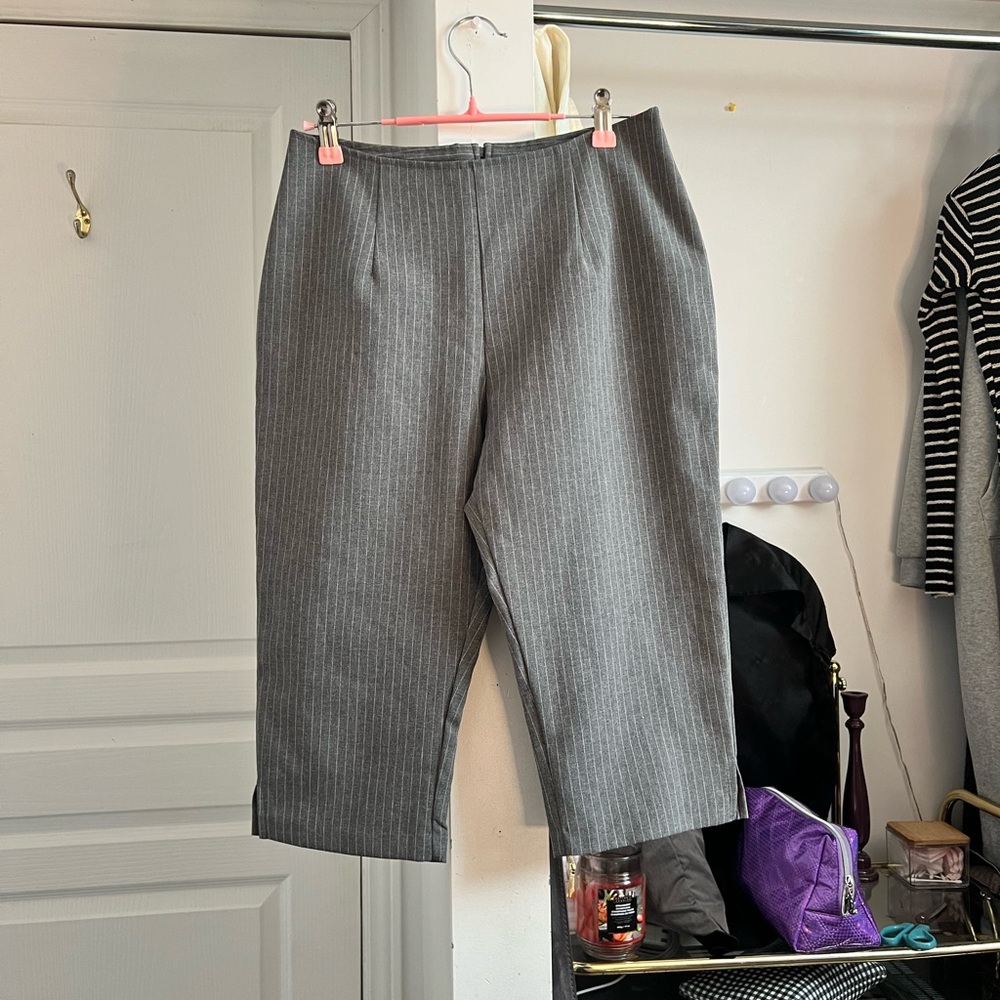 Gray Pinstripe Cropped Pants